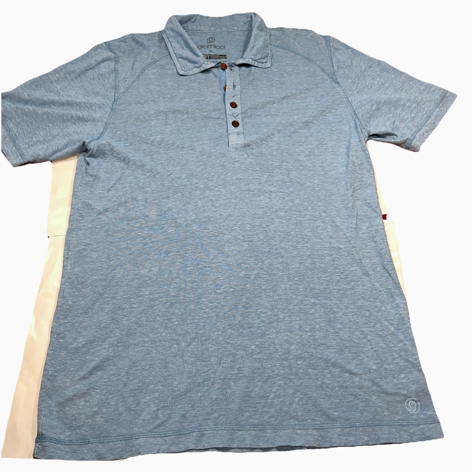 Gramicci Tirreno BLUE Polo Shirt COLLARED Men’s M Hemp Cotton Camura DPT UPF 20