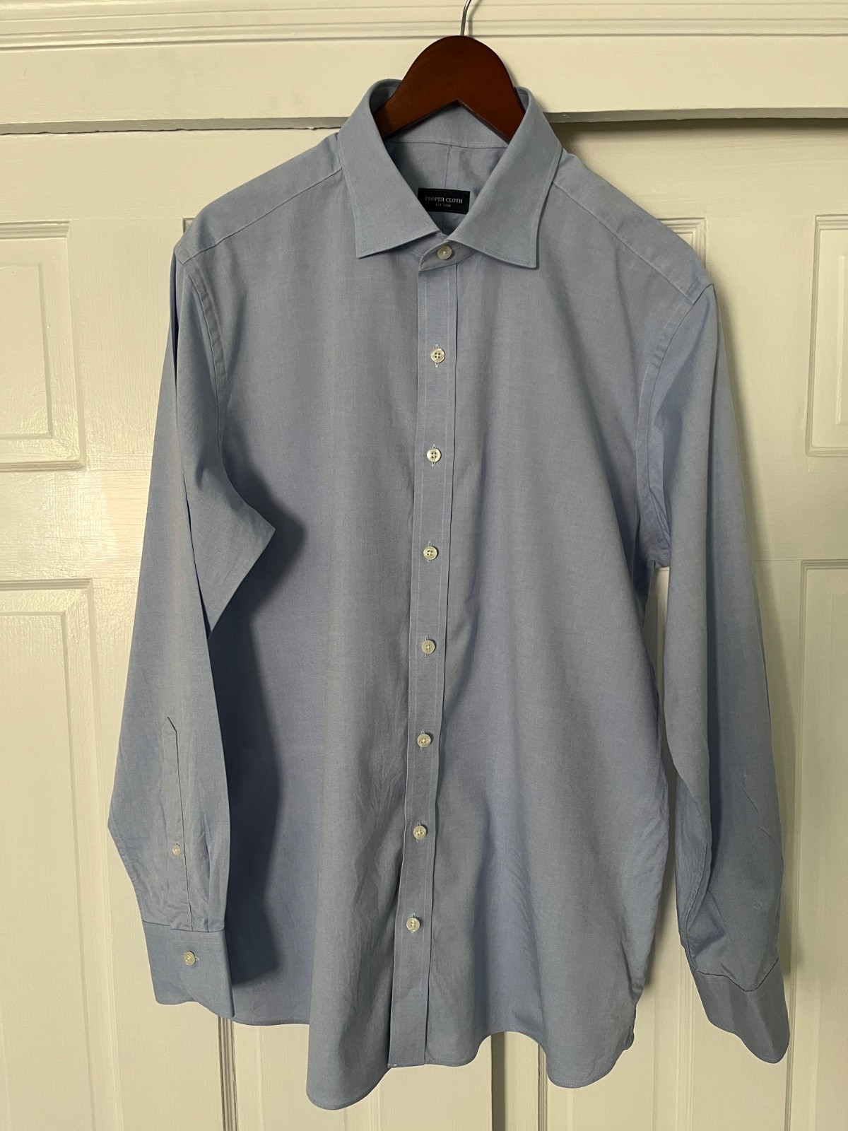 Proper Cloth Shirt Mens L Blue Solid Cotton Weston Blue Pinpoint Oxford 18/35