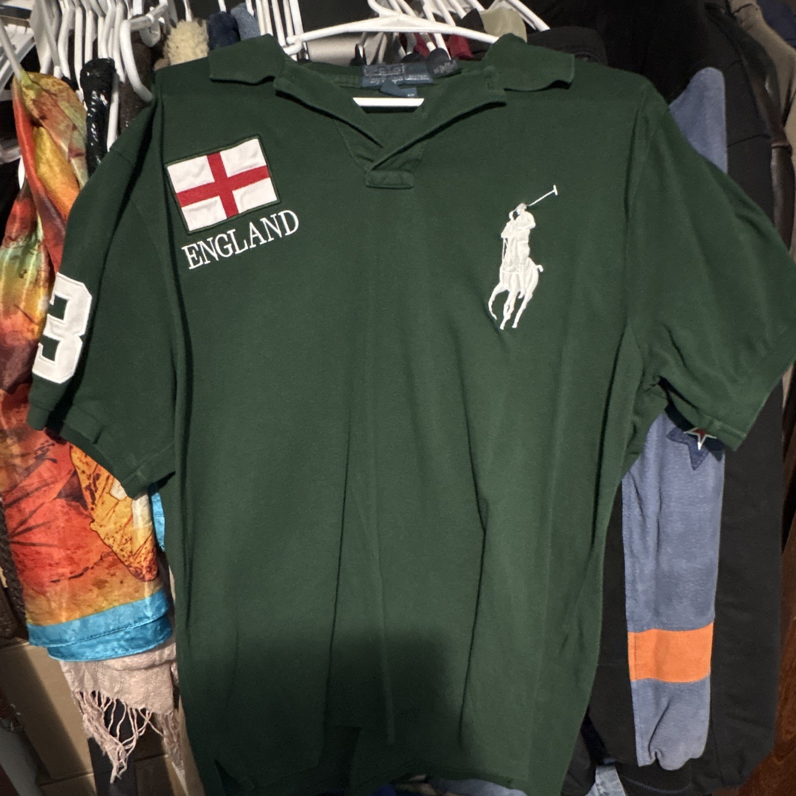 Polo Ralph Lauren Custom Fit Green Solid Knit Polo Shirt England Men’s XL