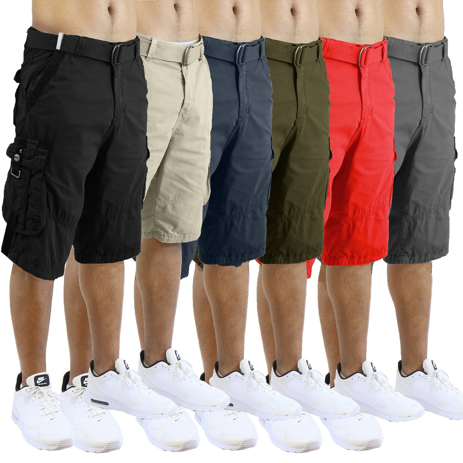 Men’s Distressed Washed Cotton Cargo Shorts With Belt 2 Pack (Size: 30-42) NEW