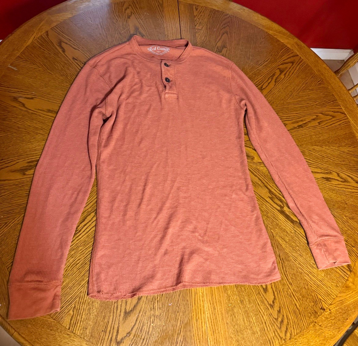 Red Camel Men’s Orange Waffle Knit Long Sleeve Henley T-Shirt Size M