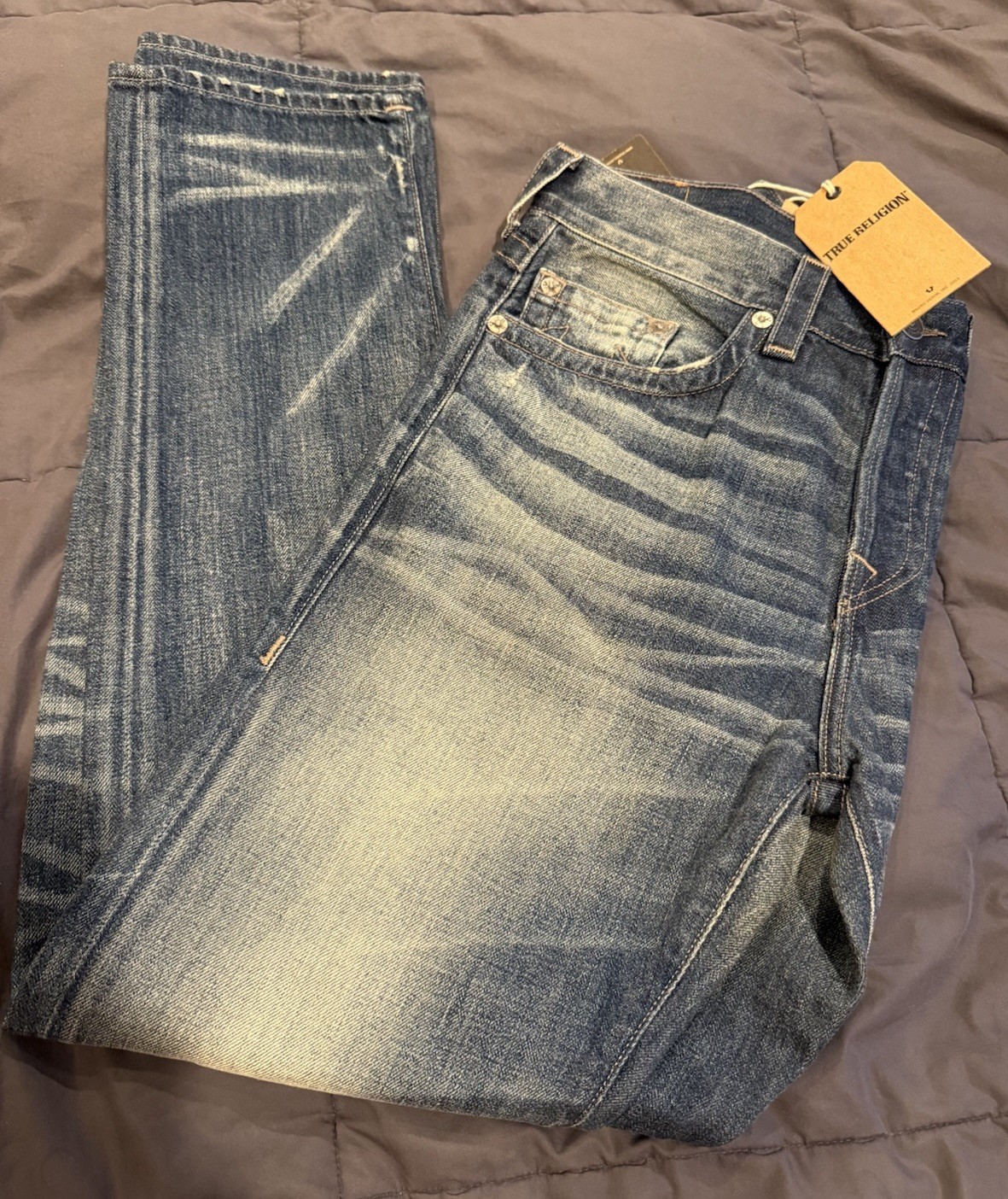 NWT $228 True Religion Dean Modern Dapered Jeans Quick Fade Denim 32 X 32 USA