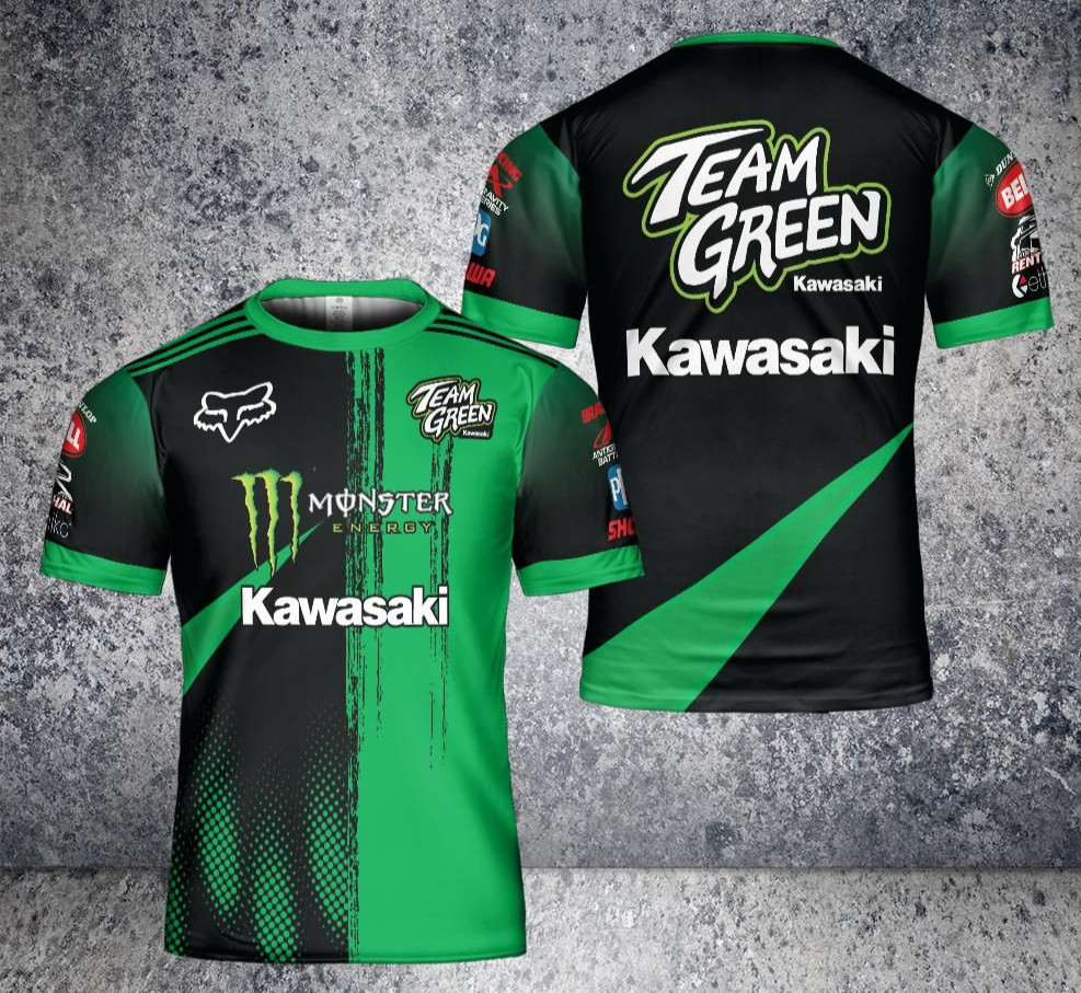 *Best Price* Custom Name – Men’s Kawasaki Logo Team Green Polyester T-Shirt 3D