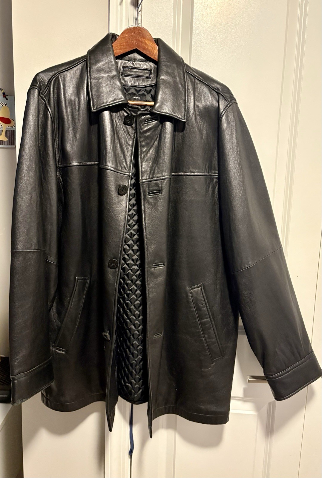 Men’s Black Leather Jacket Large Liz Claiborne Genuine Lambskin Excellent Cond