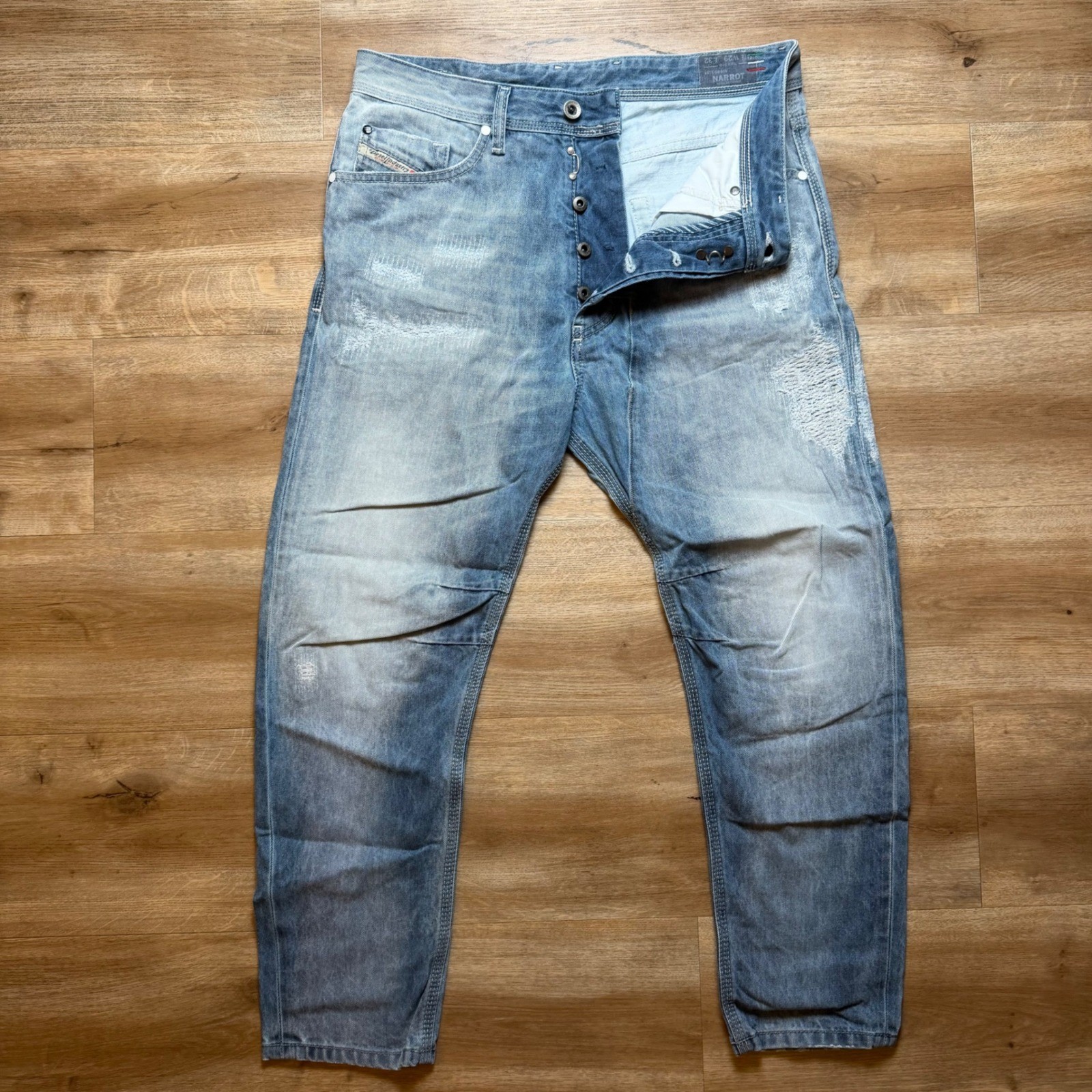 Diesel Narrot Jeans Mens 29×25 Blue Eyecons 2015/1 Edition Carrot Distressed