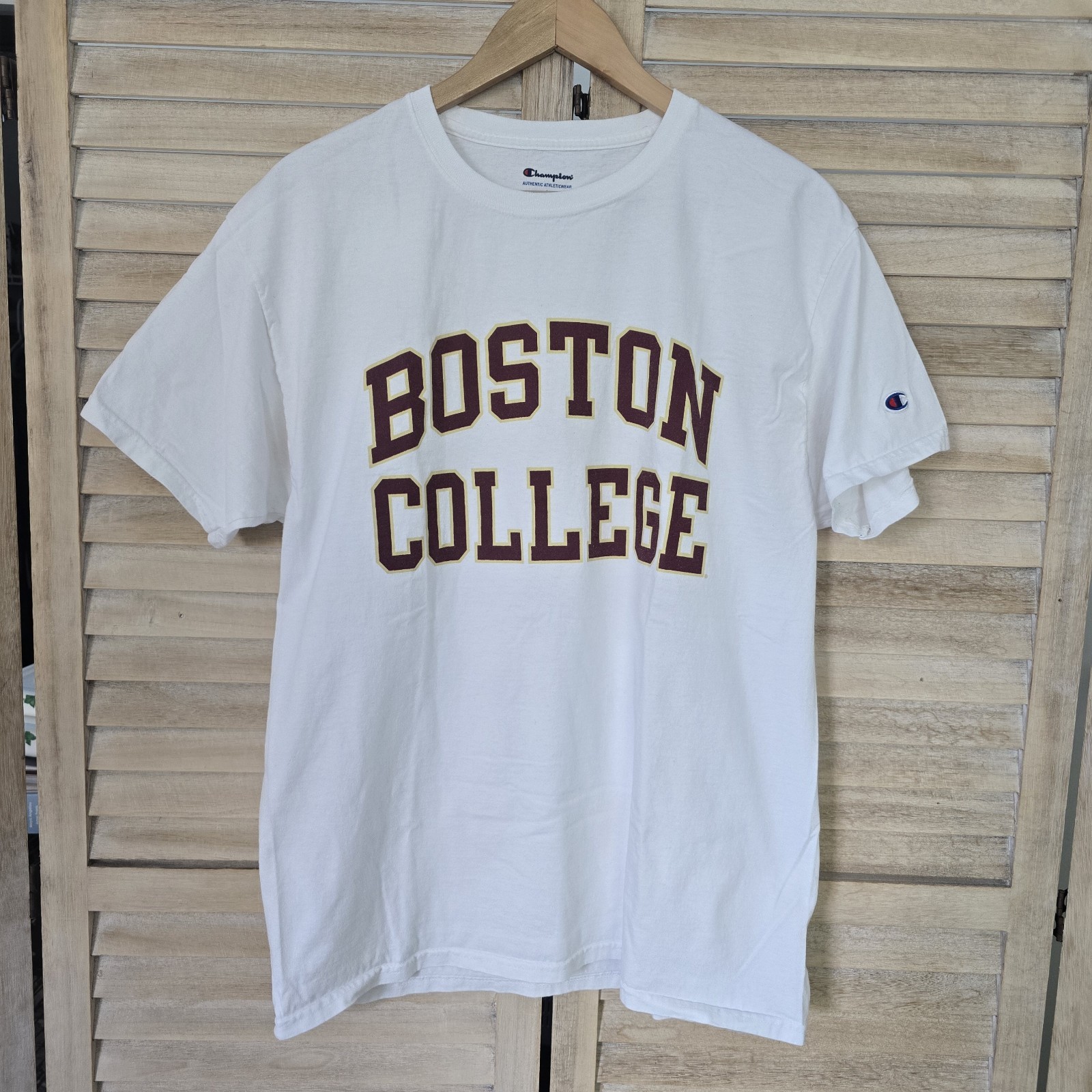 Champion T425 Boston College Eagles White T-Shirt Mens Large Cotton Tee