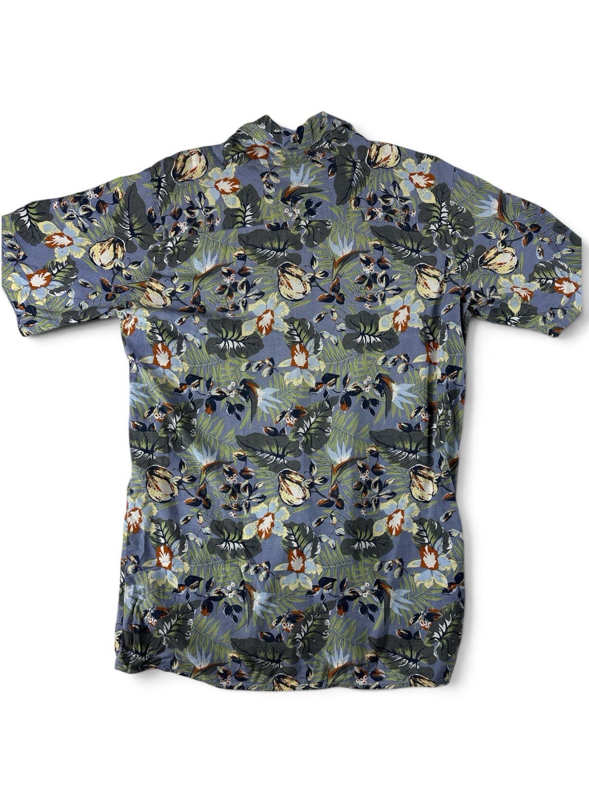 UNTIED Men’s M Blue Rayon Woven Short Sleeve Floral Hawaiian Button-Up Pocket