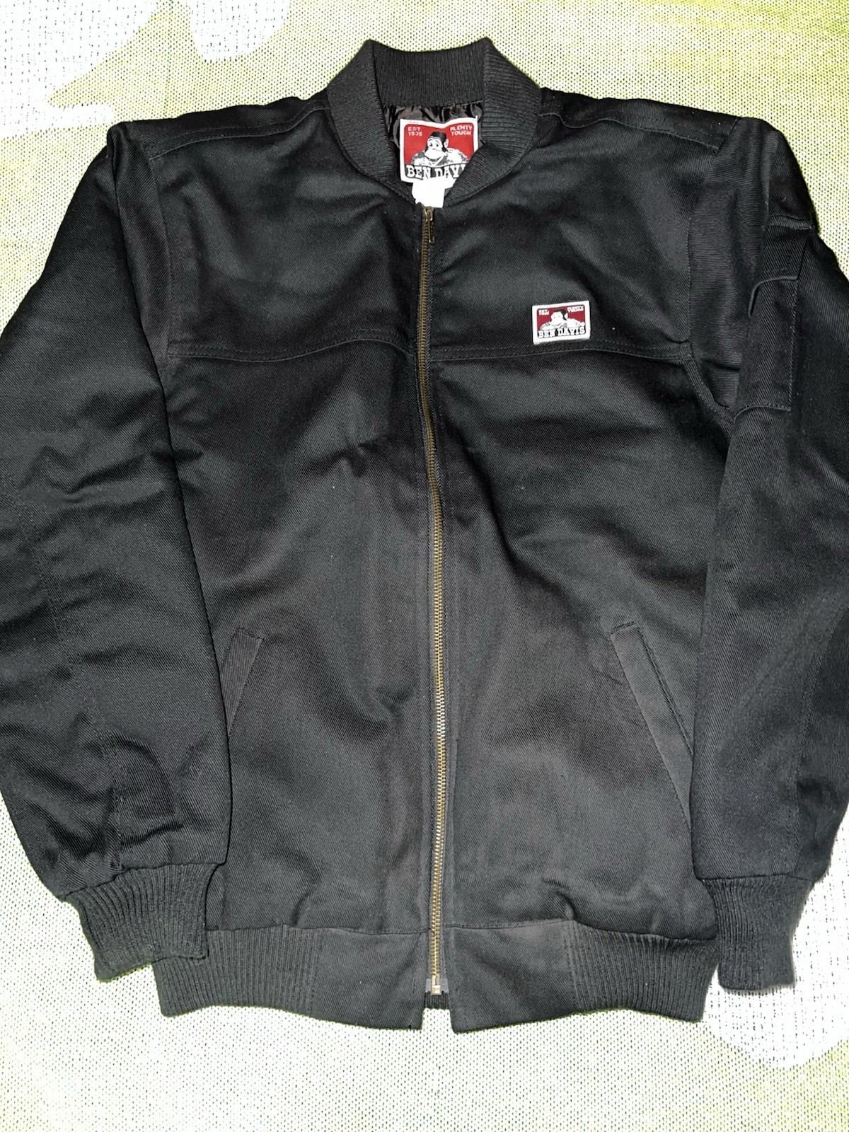 Ben Davis Men’s Black Full Zip Bomber Jacket Quilted Lined Workwear Size S