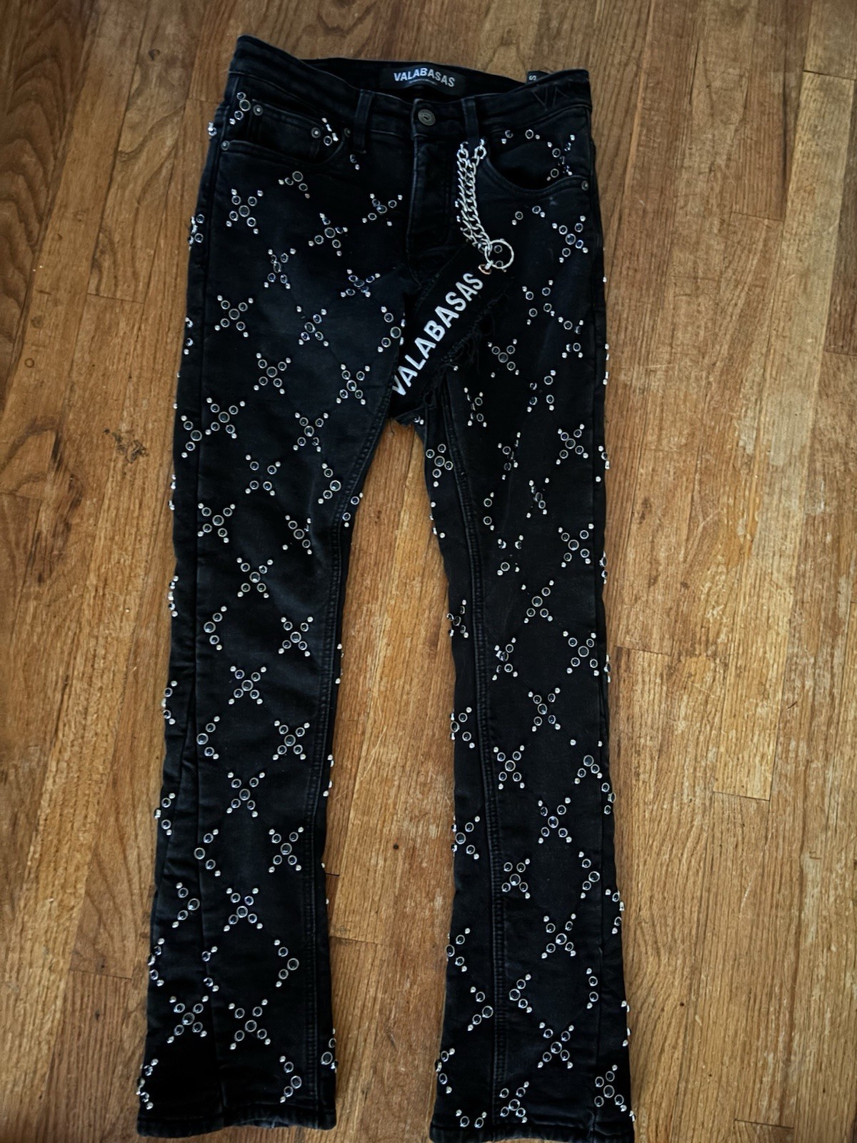 VALABASAS Men’s Black Studded Skinny Jeans Slim Fit 5-Pocket Size 29