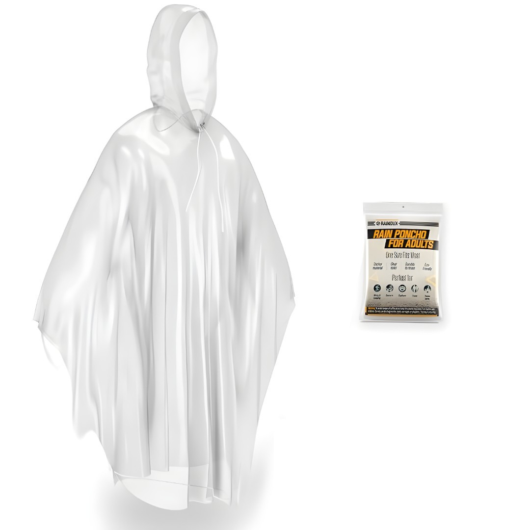 Disposable Rain Poncho Emergency Waterproof Adult Hiking Coat Hood / 1-10 Pack