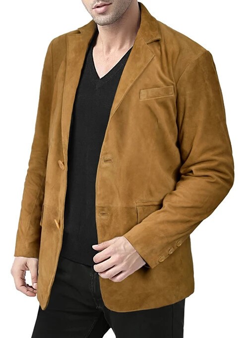 Men’s Tan Suede Blazer 100% Genuine Soft Lambskin Suede Leather Coat Blazer
