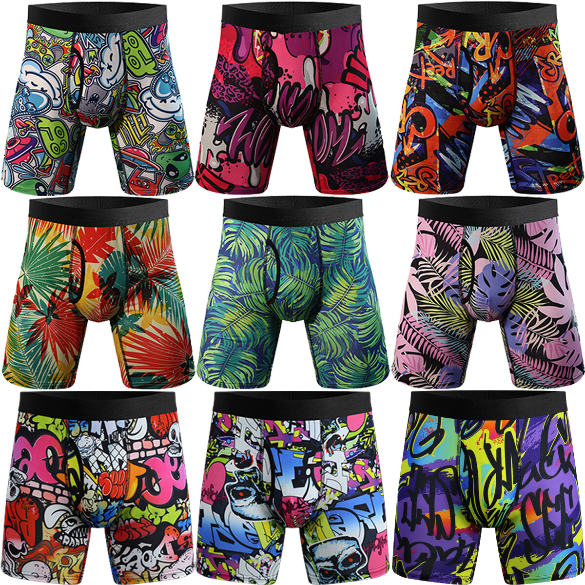 3 6 Pcs Men Graffiti Boxing Shorts Ultra-Breathable Quick Drying Soft Underwear