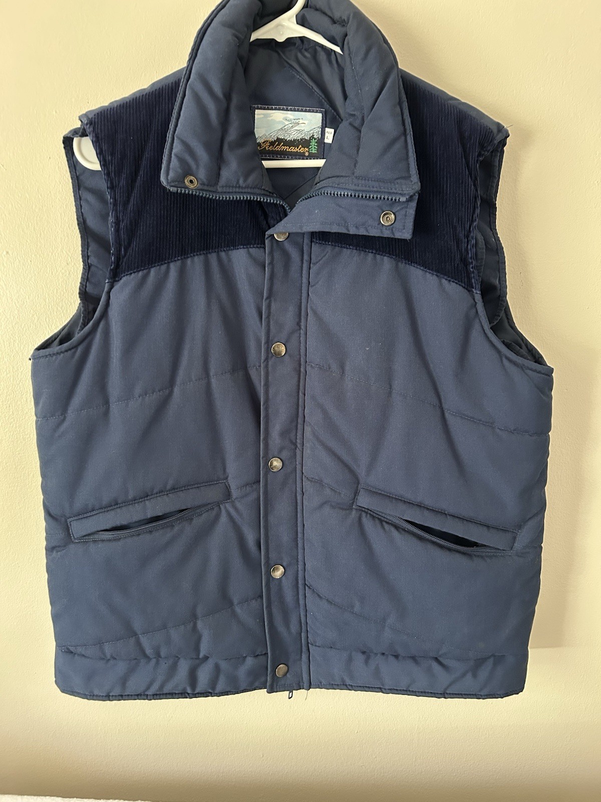 Vintage Sears Fieldmaster Men’s Puffer Vest Size L Navy Corduroy