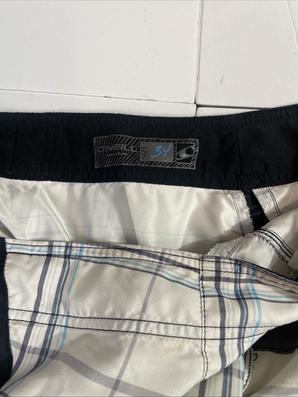 O’Neill Superfreak Board Shorts Mens Size [W34] Plaid Swim Trunks Surf Y2K