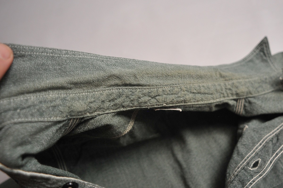 Mens The Real McCoy’s DOUBLE DIAMOND Twist Chambray Japan Shirt size 14 XS