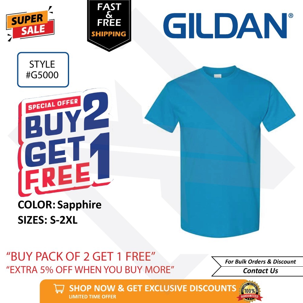 Gildan G500 Heavy Cotton T Shirt BUY 2 GET 1 FREE Blank Plain Casual Unisex Tee