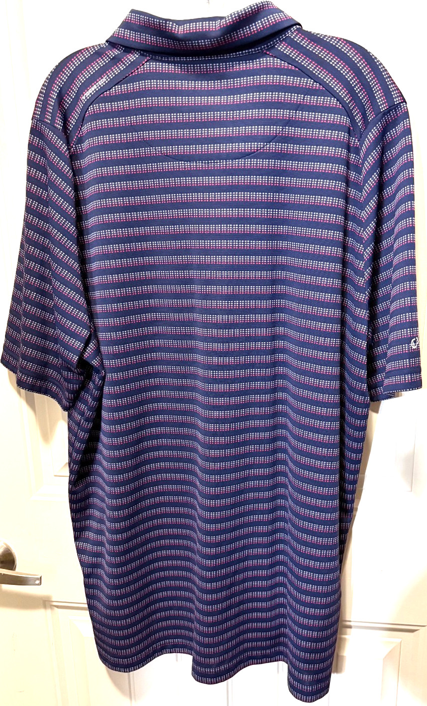 Callaway Golf Polo Shirt Mens XL Blue Red Fine Stripe Short Sleeve Performance