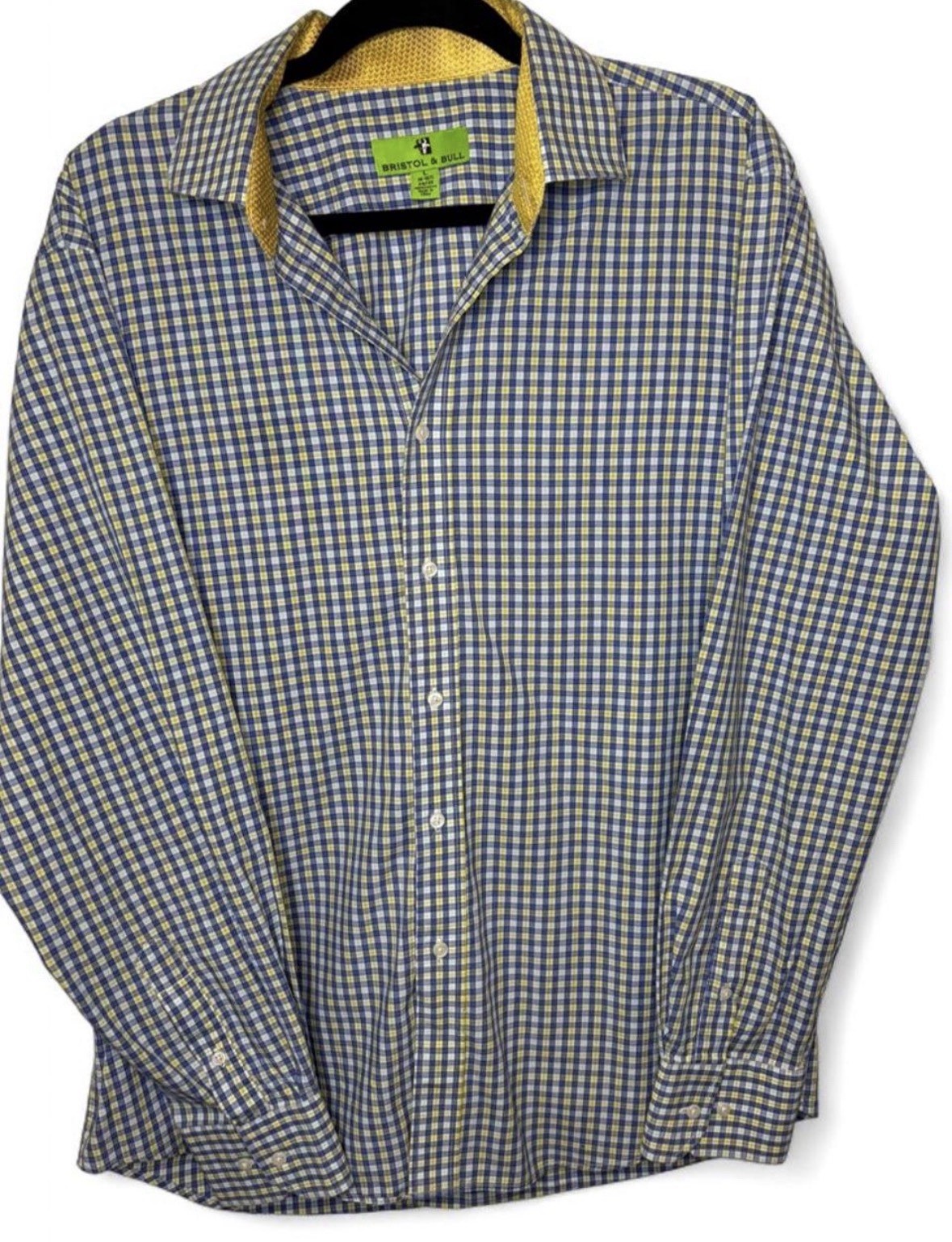 Bristol & Bull Men’s Classic Fit Dress Shirt L 16.5 34/35 Blue Check