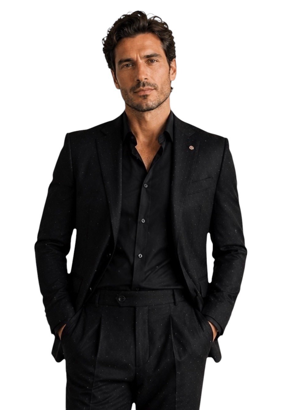Designer Business Black Pinstripe Mens Suit Waist Pleated Trousers Fitted
