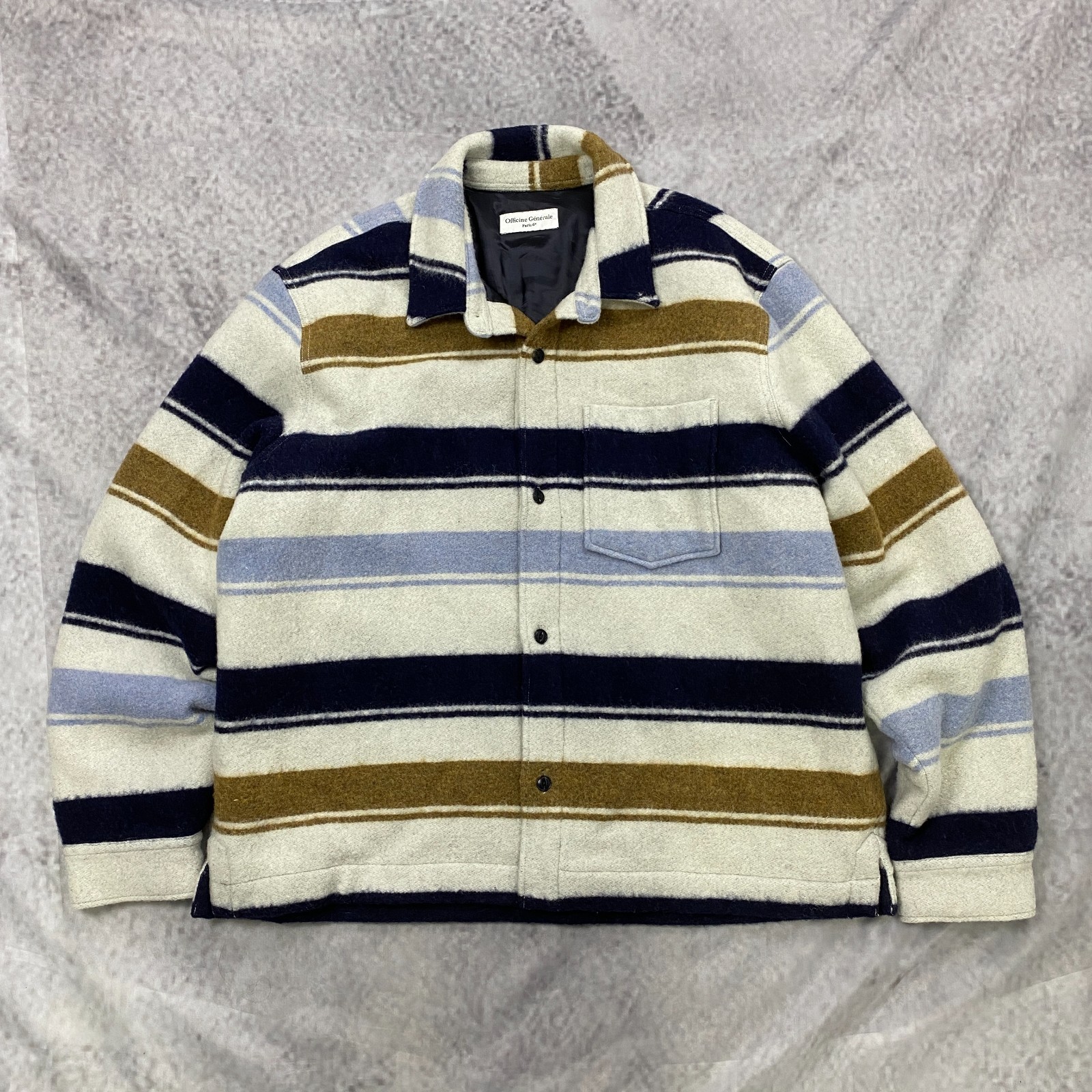 Officine Generale Jarod Wool Overshirt Jacket Blanket Stripe Shirt XXL Portugal
