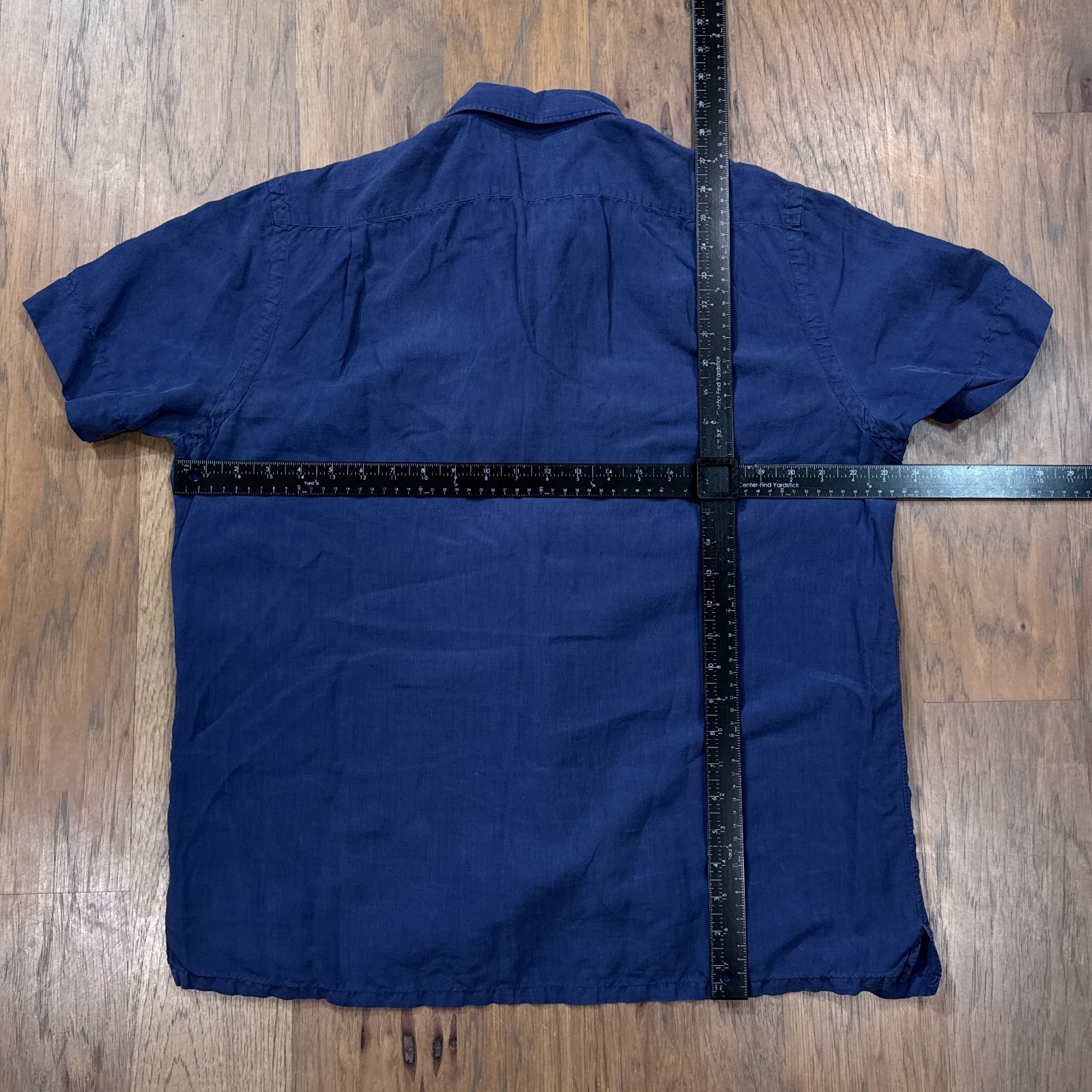 Vintage Polo Ralph Lauren Shirt Mens L Blue Linen Silk Blend Button Up Camp Pony