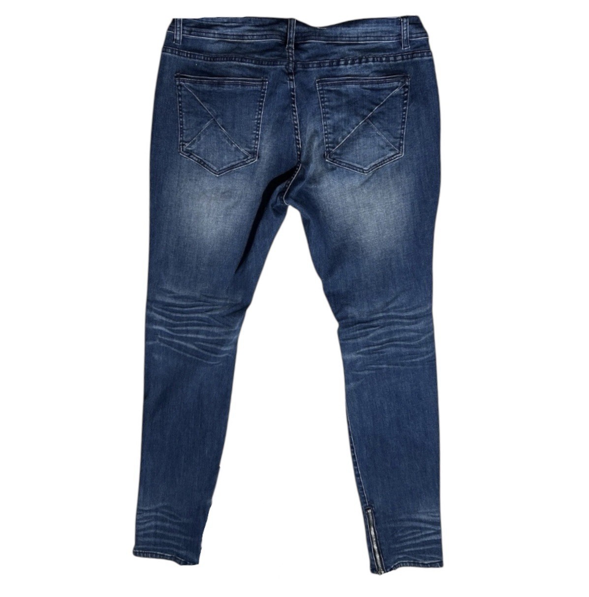 KUWALLA TEE Blue Skinny Jeans sz 34 Distressed Denim Ankle Zip Streetwear KUL-K2