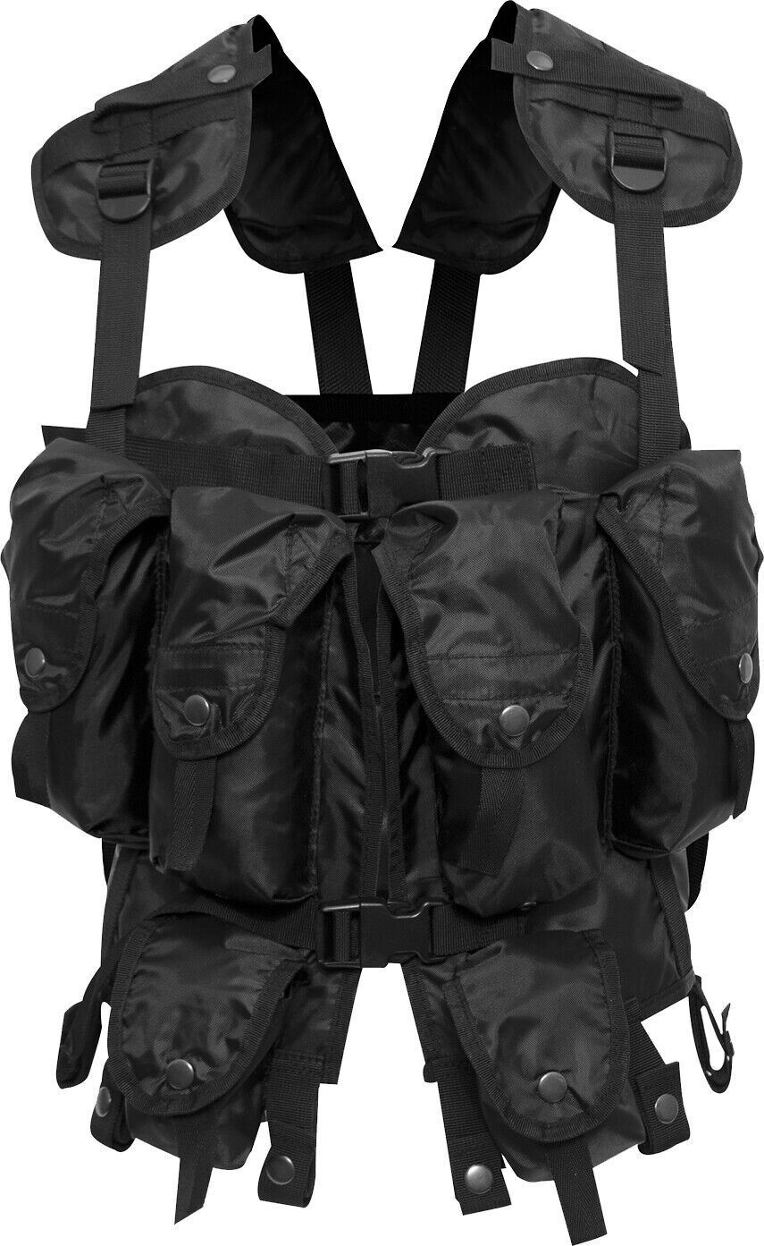 Black Tactical Assault Vest Multi Pocket Military Police Airsoft Paintball Gear