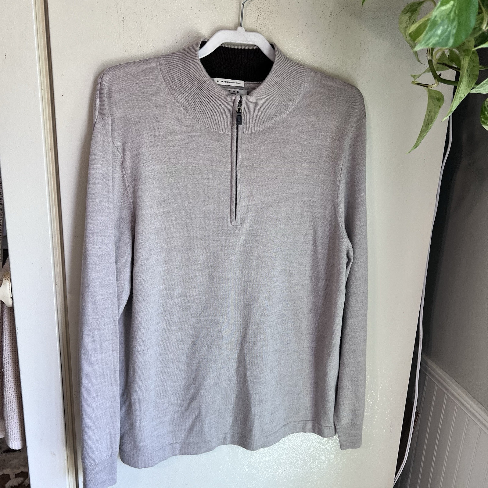 Joseph Abboud 1/4 Zip Sweater Mens Size XL 100% Extra Fine Merino Wool Oatmeal
