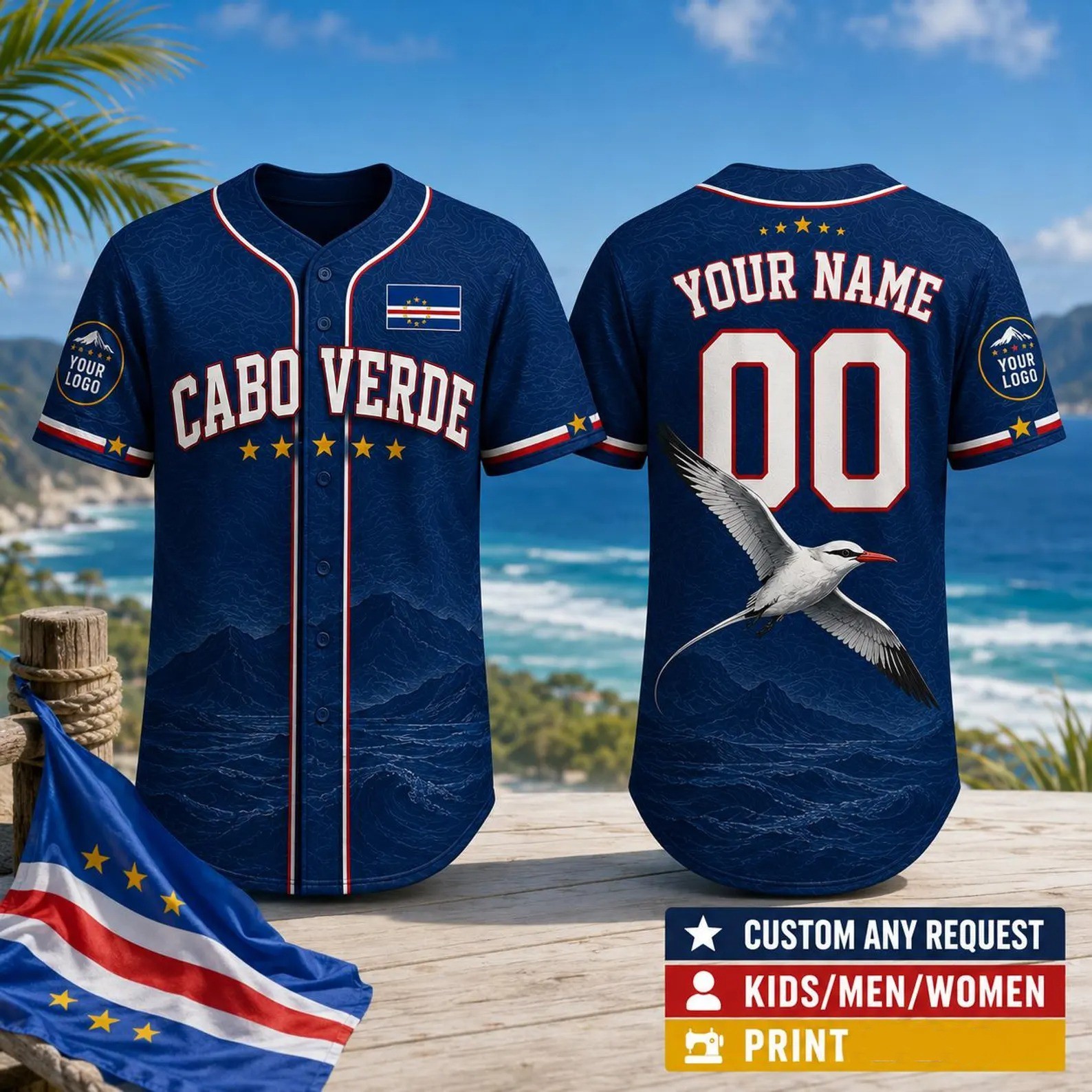 Custom Cabo Verde Baseball Jersey, Personalized Name Number Logo, Cape Verde