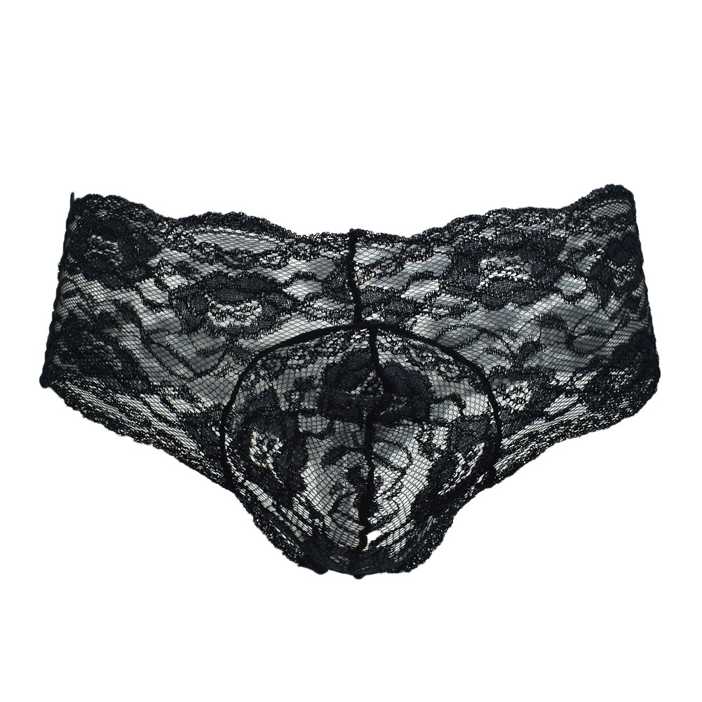 Gay Bikini Briefs Underwear Sexy Men Floral Lace Panties See-through Sissy Pouch