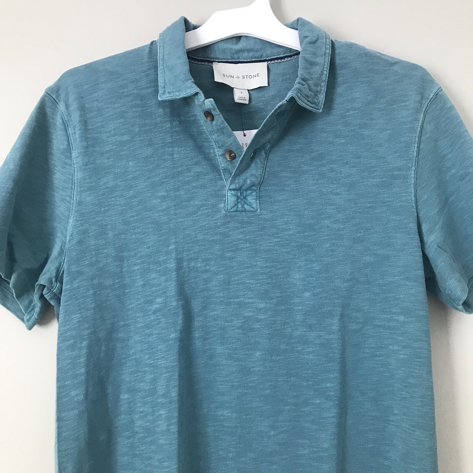 Sun + Stone Polo Shirt Mens S Aquatic Blue Short Sleeve NWT