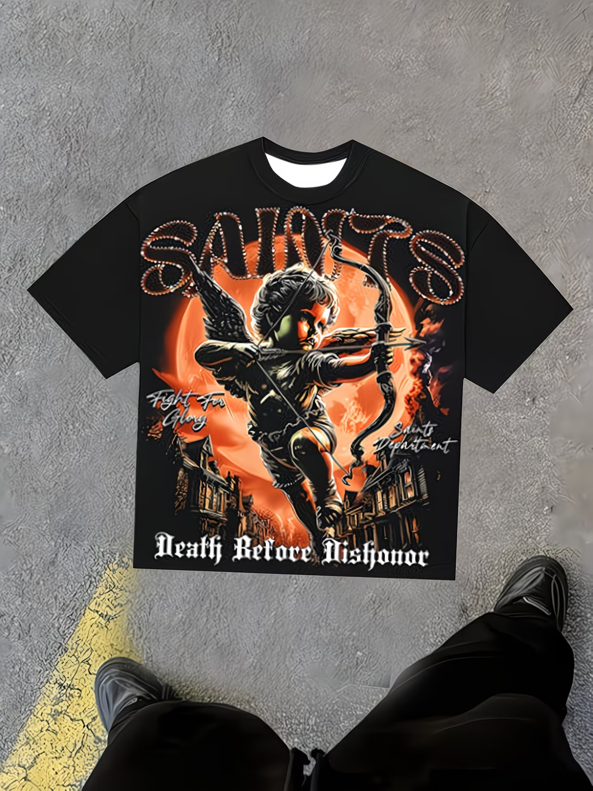 Saints Cupid Angel Archer Graphic Tee Black Gothic Streetwear Shirt