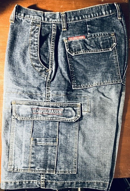 US POLO ASSN. DENIM CARGO SHORTS, MEN, SIZE 34. Y2K SKATER STYLE AESTHETIC.BAGGY