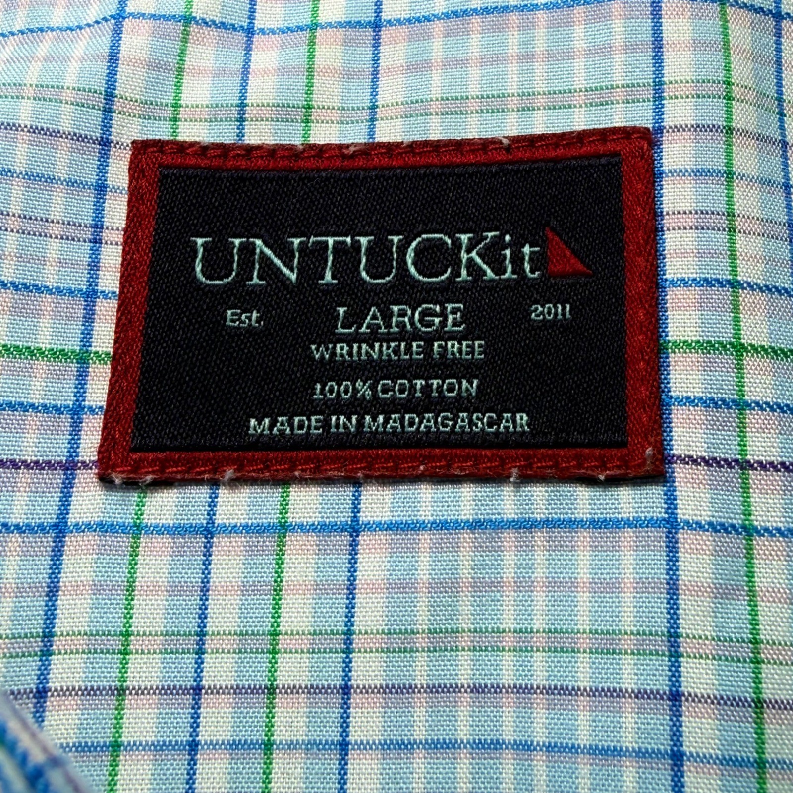 UNTUCKit Magliocco Blue Plaid Wrinkle Free Shirt Mens Large Long Sleeve Casual