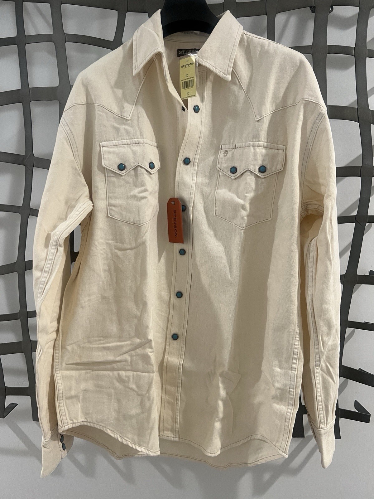 New Stetson Turquoise Snap Western Denim Shirt White Men’s L
