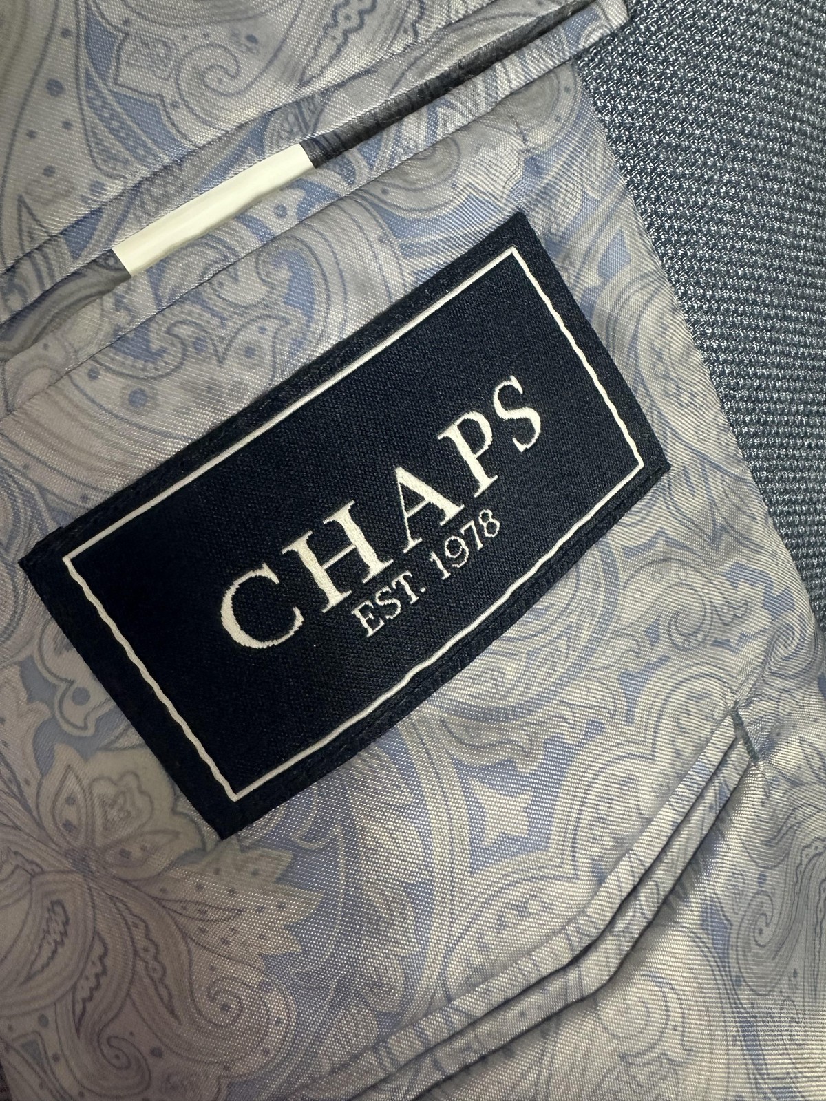 Chaps Blazer Mens 44L Blue Two Button Notch Lapel Paisley Lined Sport Coat Vent