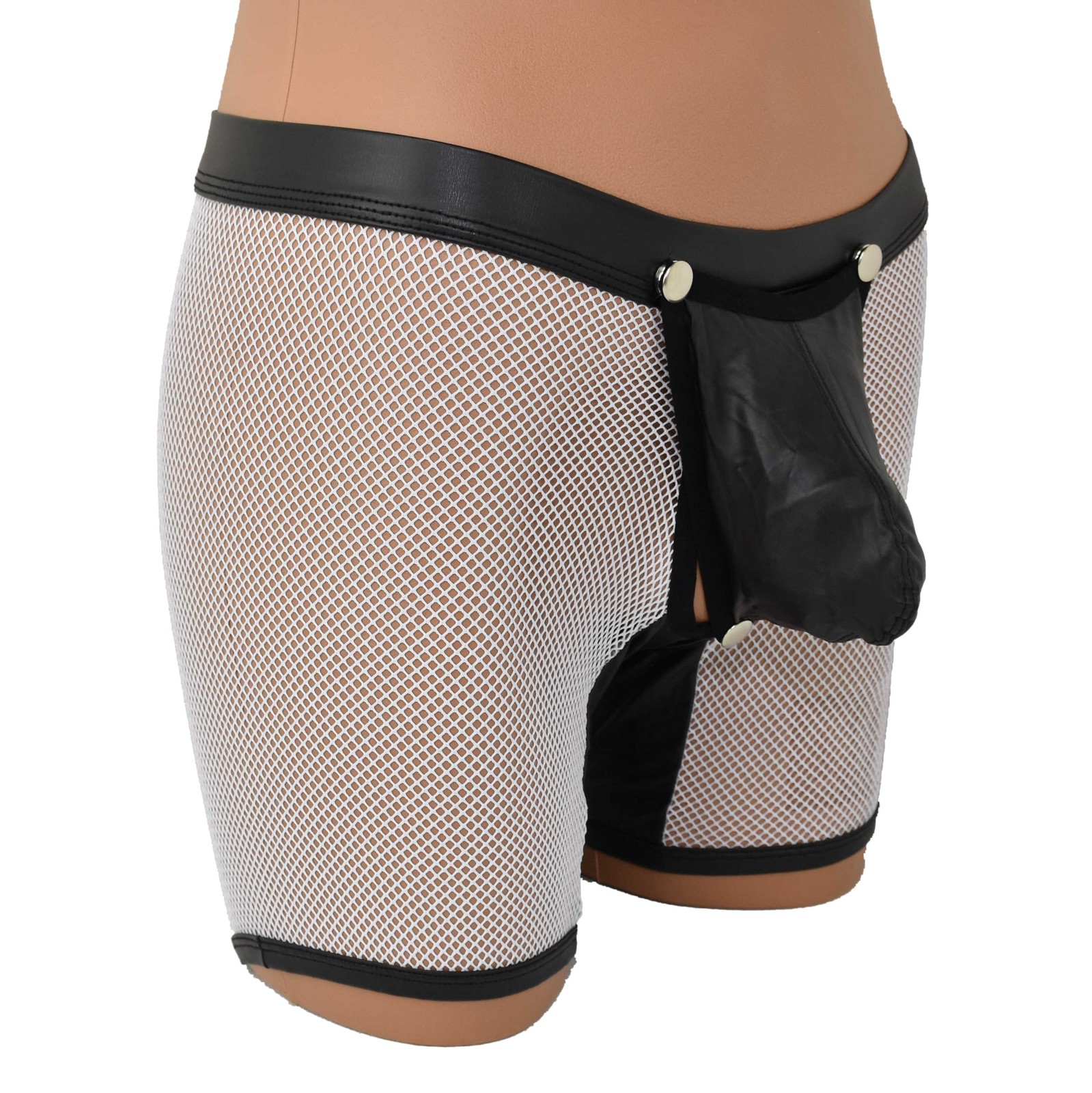 Mesh Faux Leather Back Open Long Pants (S)