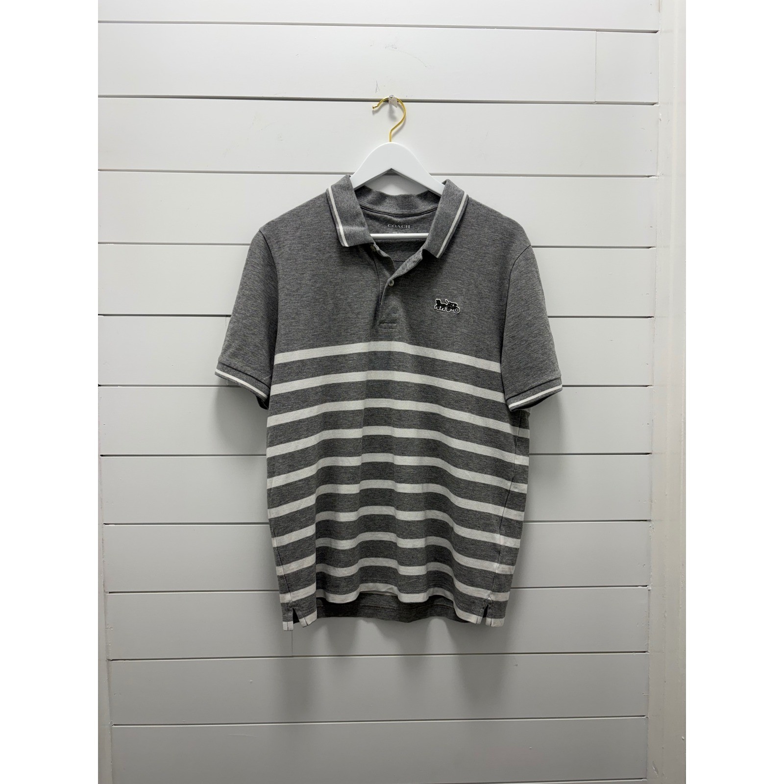 COACH Limited Edition Men Logo Polo Shirt Sz LARGE GRAY