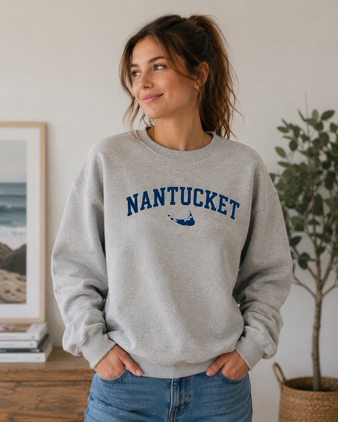 NANTUCKET Hanes Unisex Ecosmart Crewneck Sweatshirt Light Steel – P1607