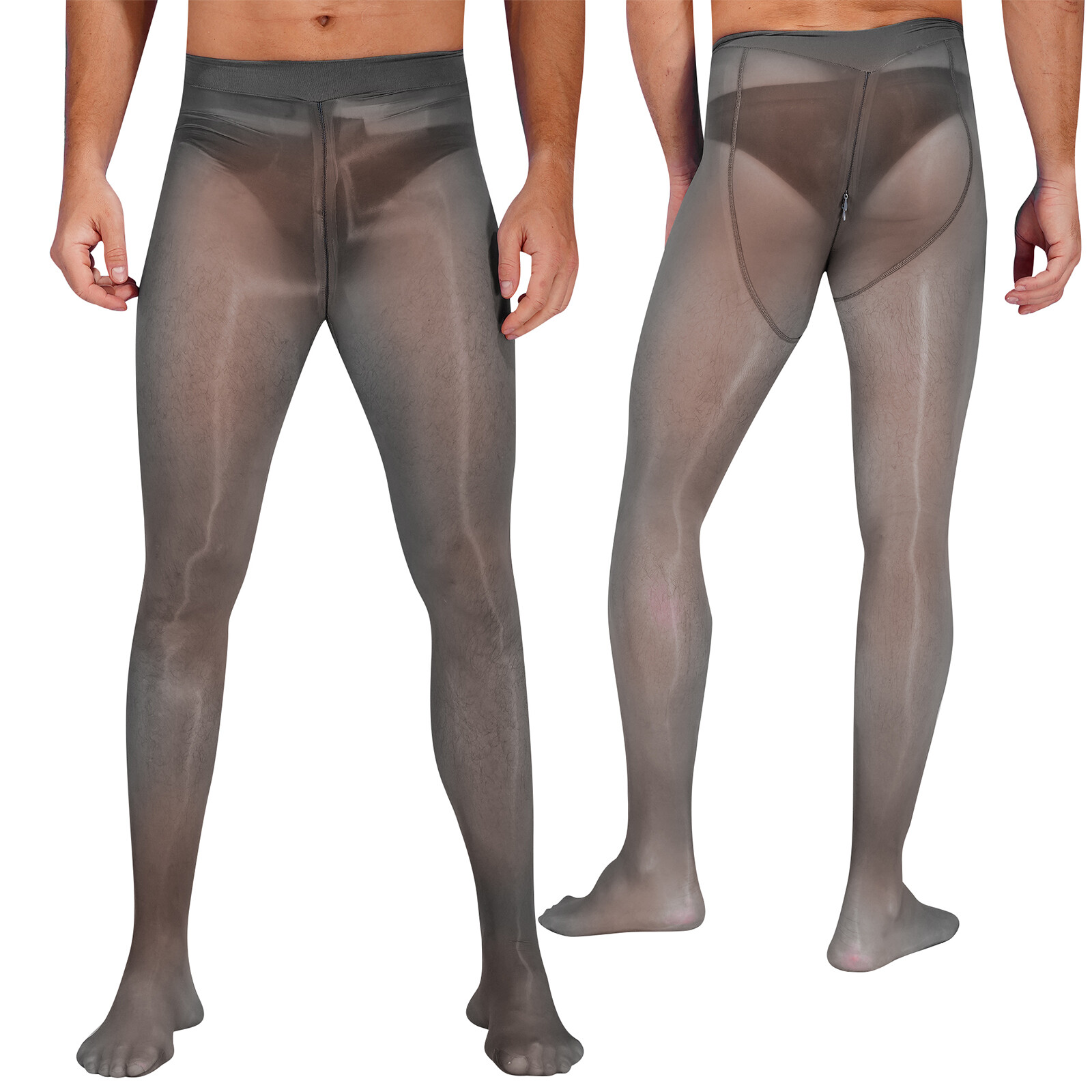 US Men Pants Zipper Crotch Pantyhose Footed Tights Stockings Sleepwear Underwear