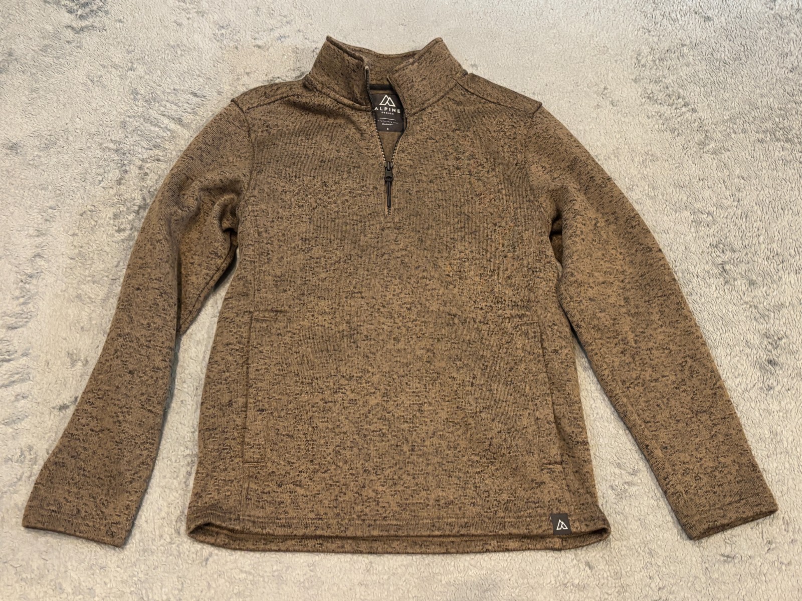 Alpine Design 1/4 Zip Sweater Mens Small Brown Fleece Pullover Long Sleeve