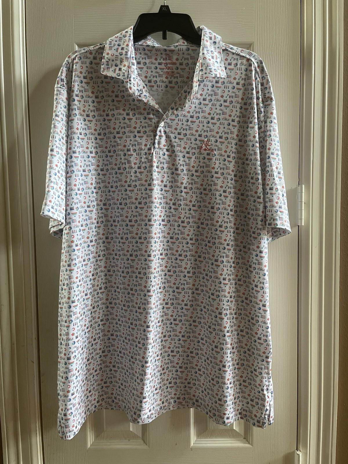 RARE Rhoback Men’s Performance Polo “The VLOOKUP” Print Size XXL, NWOT
