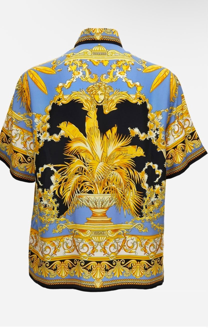 Versace La Vacanza Shirt Silk Barocco Gold Palm new authentic in size 46 IT, S