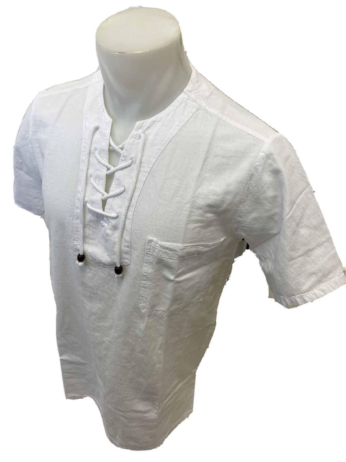 Mens Envy Lace Up Tunic Shirt WHITE Beach Top COTTON POCKET S M L XL 2XL 3XL NWT