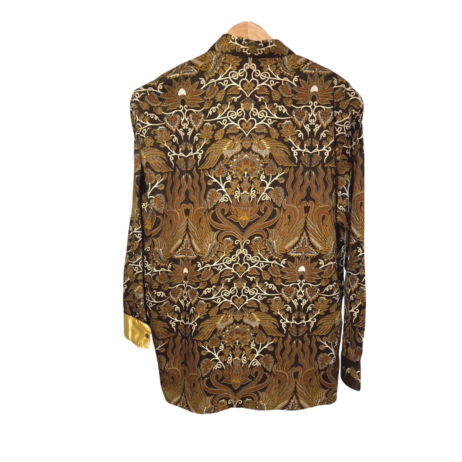 Presidential Madiba Shirt Mens 2X Brown Gold Batik Print Formal Tailored Mandela