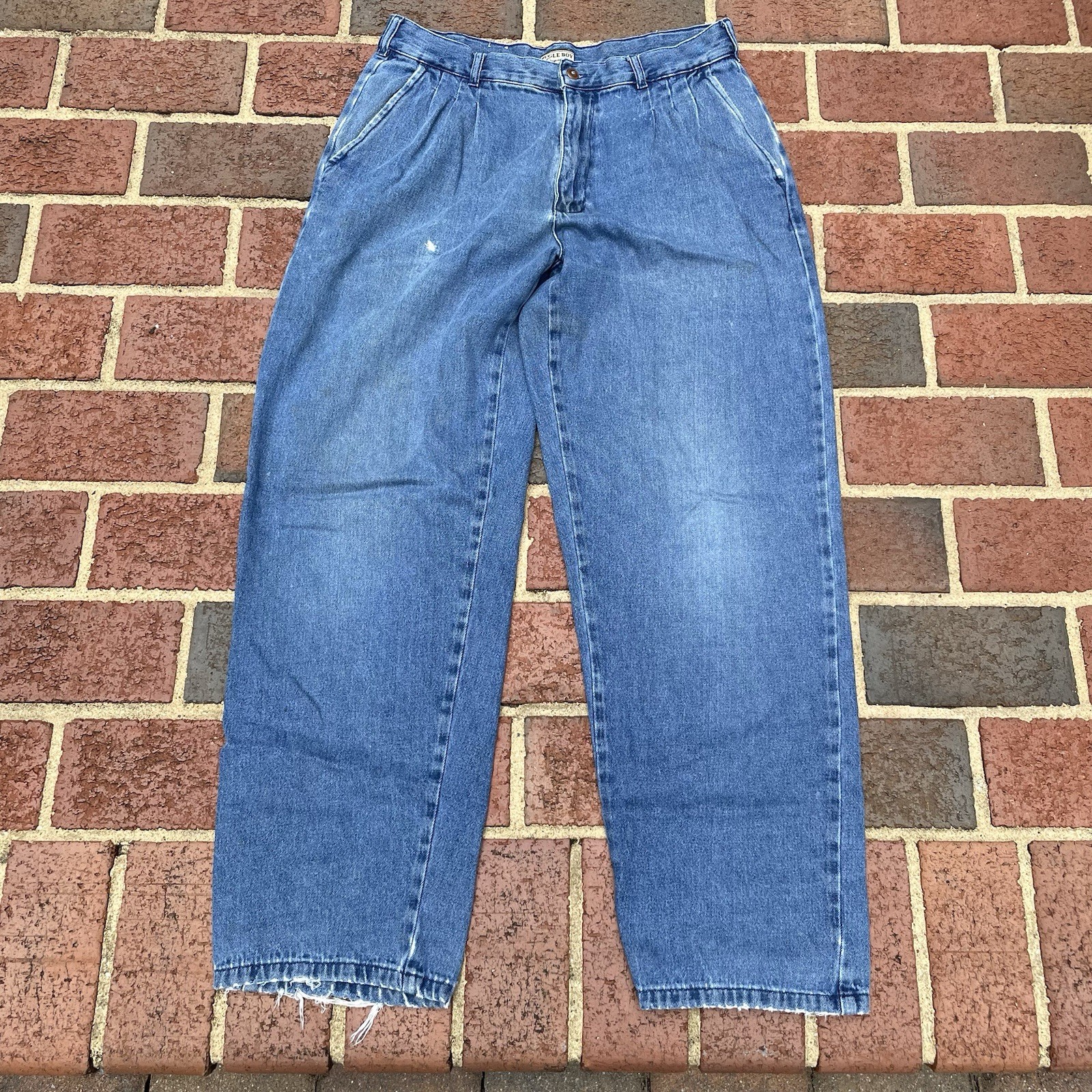 Vintage 90s Bugle Boy Original Pleated Jeans Pants 33×32 Distressed Preppy Retro