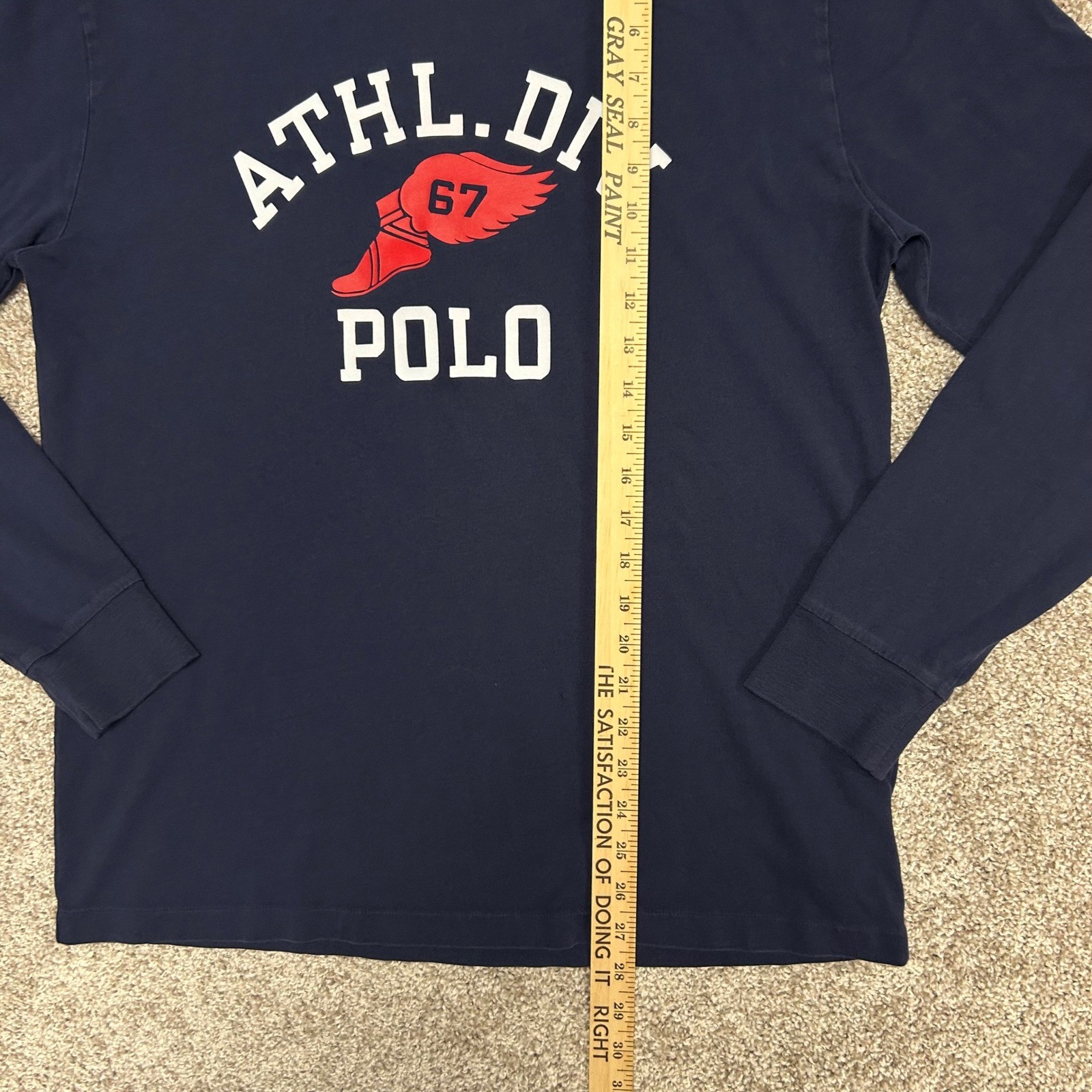 Polo Ralph Lauren P Wing Tshirt Men Size Medium Athl Div 67 Long Sleeve Blue