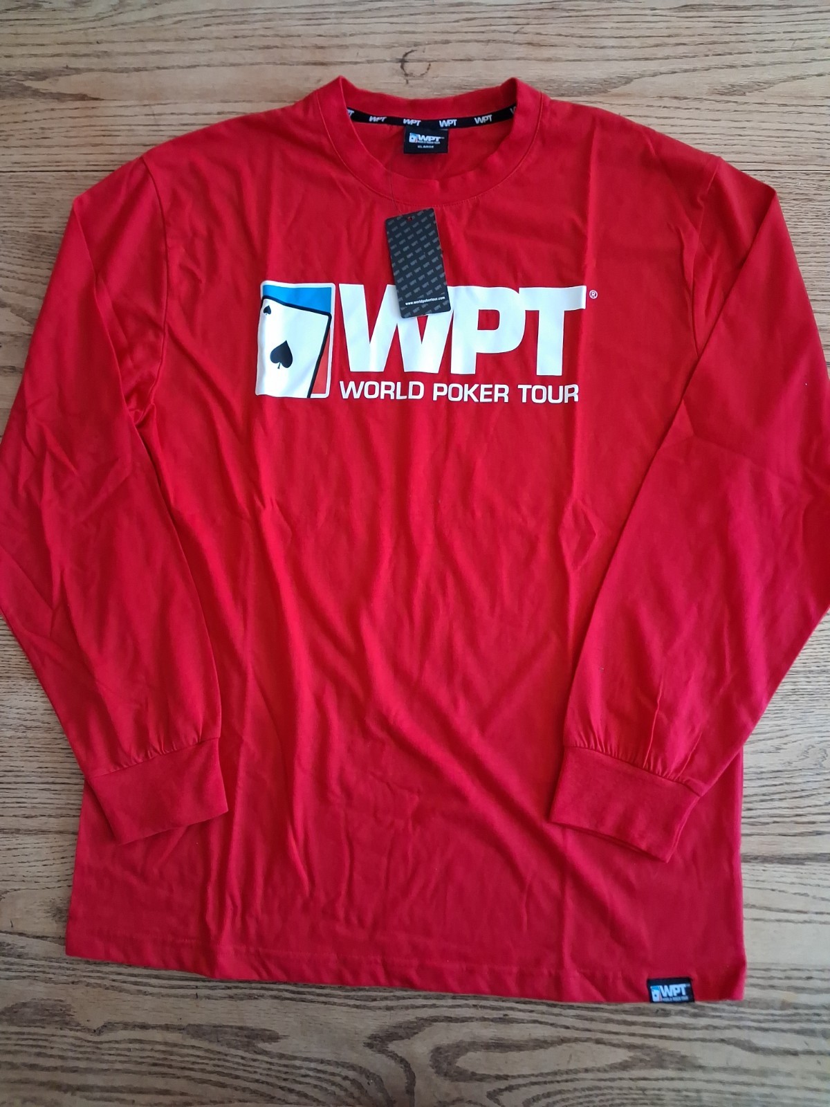 NWT World Poker Tour WPT Logo Long Sleeve Red Tee Shirt Cotton Blend Mens Sz XL
