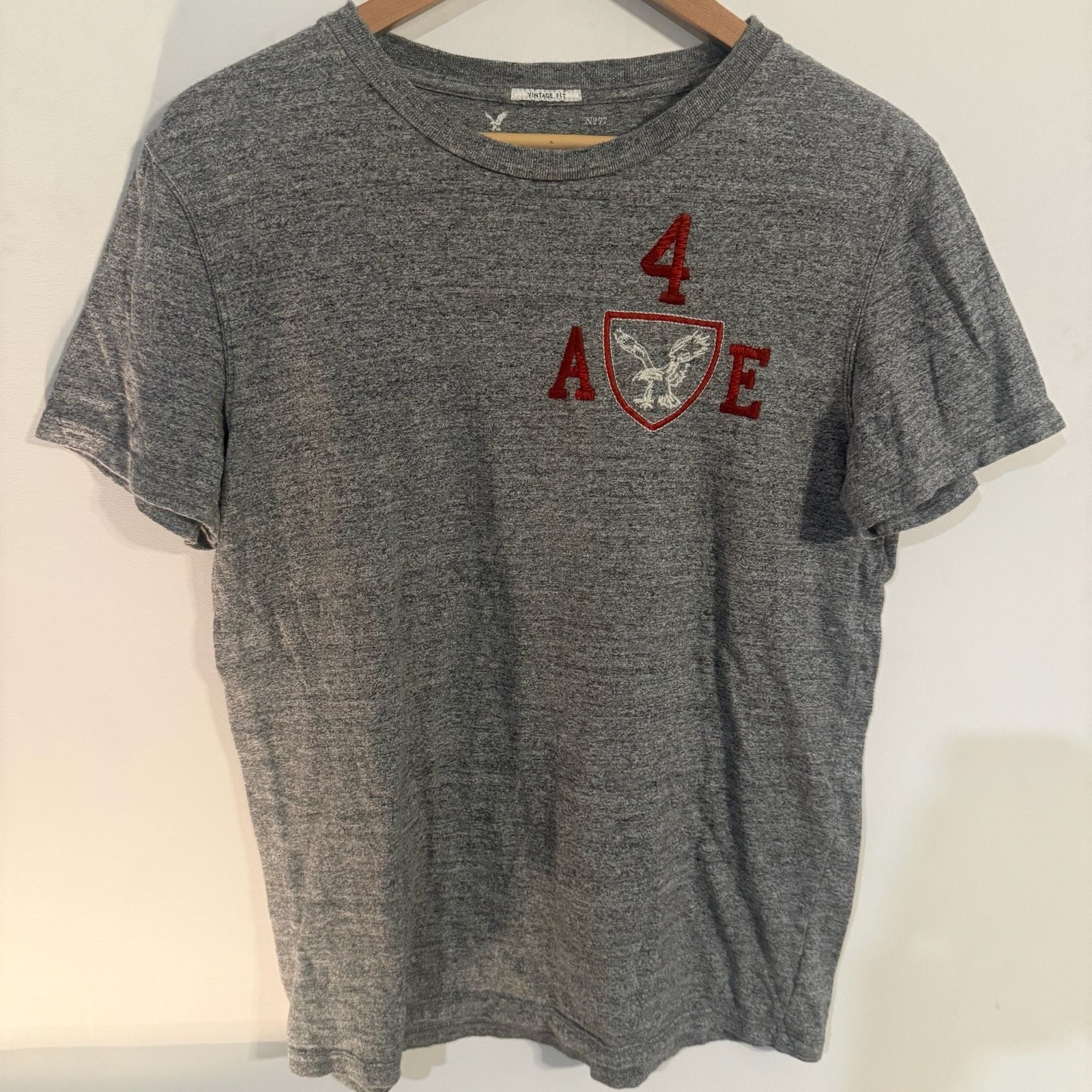 American Eagle Vintage Fit Gray Embroidered Shield Logo T-Shirt