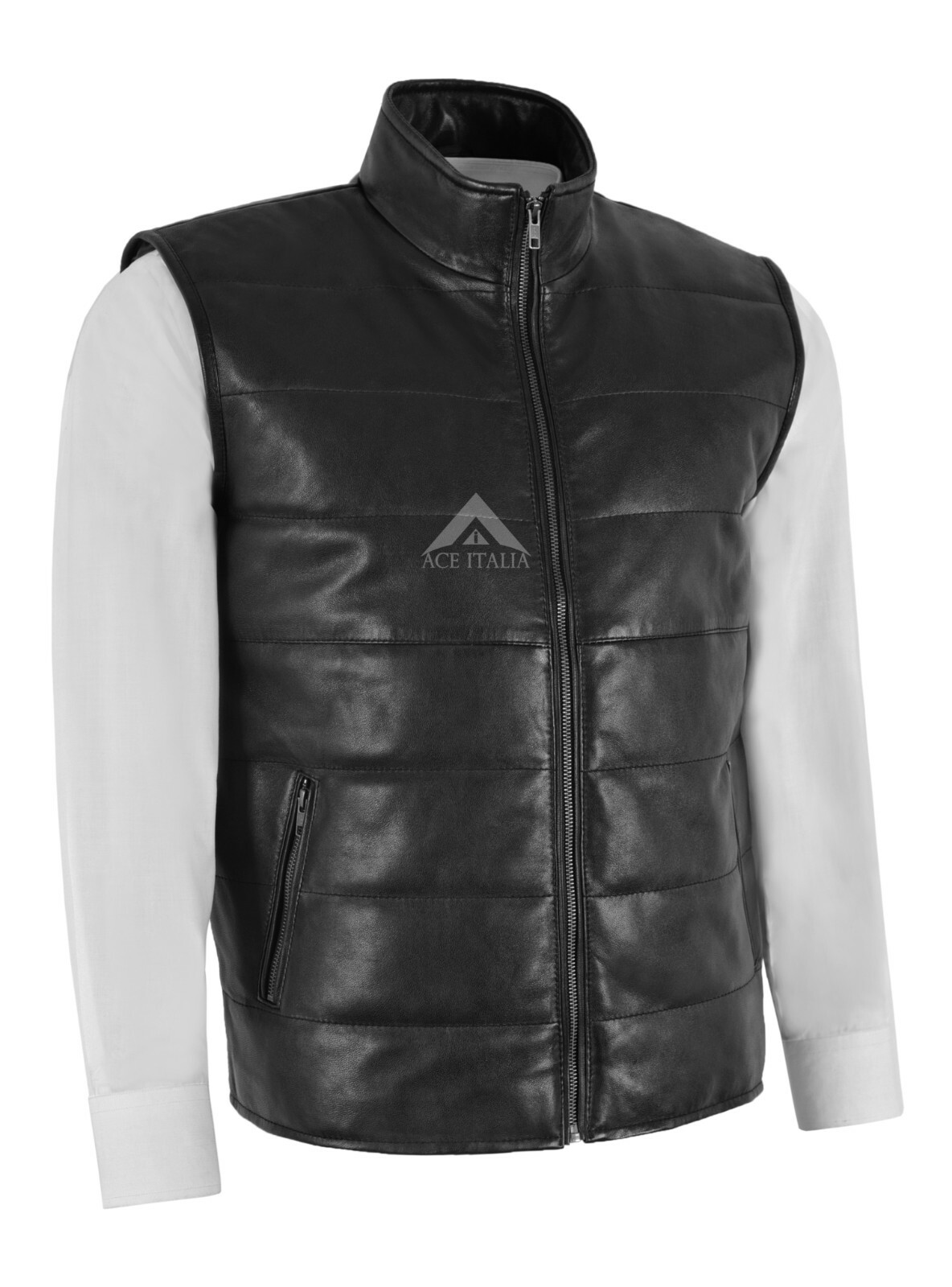 Men’s Quilted Leather Waistcoat Black Real Nappa Leather Fashion Gilet Vest 1799